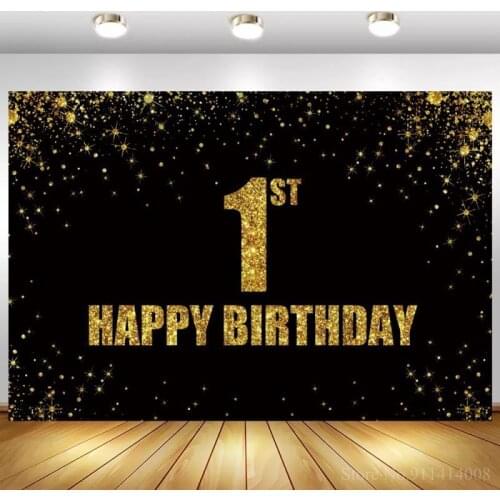 Black Gold 1st Birthday Backdrop Banner Poster Silver 30th Year Celebration Party Photography Background For Show Stage Photo