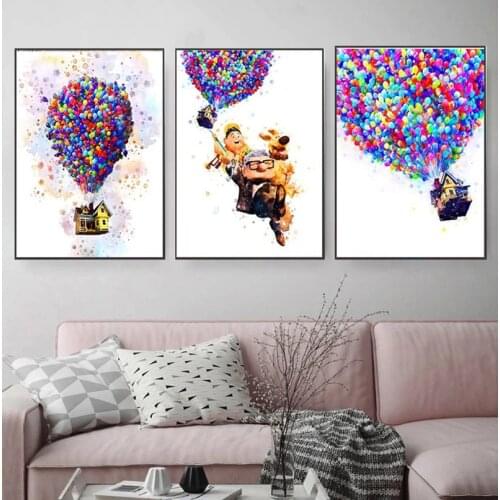 Disney Watercolor Pixar Up Canvas Painting Abstract Balloon Prints and Posters Wall Art Pictures for Living Room Decor Cuadros