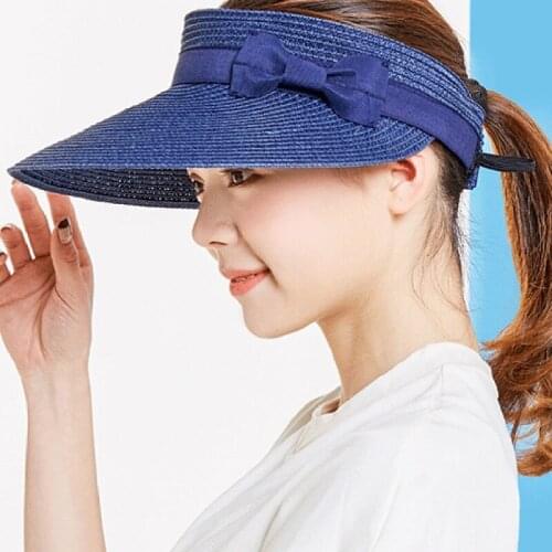 Women Wide Brim Visor Outdoor UV Protection Summer Beach Big Bow Straw Sun Hat for Beach Travel