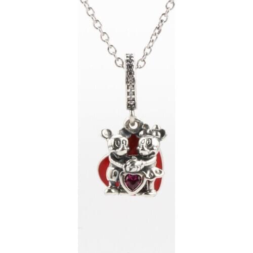 925 Sterling Silver Creative Mickey Minnie Pendant Simple And Fashionable Valentines Day Jewelry Fit Original Charms Necklace
