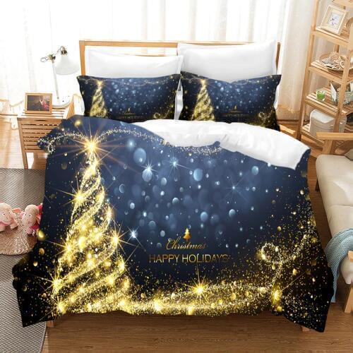 Fanaijia Cartoon 3D blue Christmas Bedding Set luxury Christmas tree Duvet Cover Set kids Bed Sets new Years gift