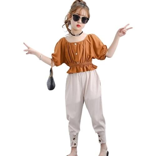 Clothes For Girls Solid Tshirt + Pants Tracksuits For Girls Casual Style Costume For Girl Summer Kids Clothing 6 8 10 12 14