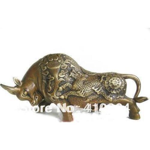 [Hot Sell ] Wall Street Chieese Bronze Kylin Bull OX Statue 5.5"L