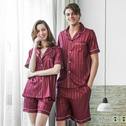 Men Women Satin Elegant Spring Lovers Pijiama Silk Kimono Summer Solid Pyjamas Gown Two Piece Navy Pajamas Sets Sleepwear