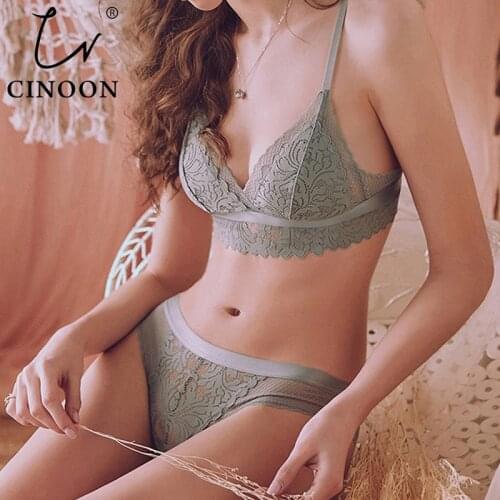 CINOON New French underwear Set Lace Sexy Push-up Bra And Panty Sets Comfortable Brassiere Wire Free Embroidery Flowers Lingerie
