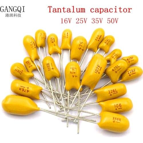 5PCS 16V 20V 25V 35V 50V Tantalum Capacitor 1UF 2.2UF 3.3UF 4.7UF 10UF 22UF 33UF 47UF 100UF16V 225 106 226 336 476 107 DIP