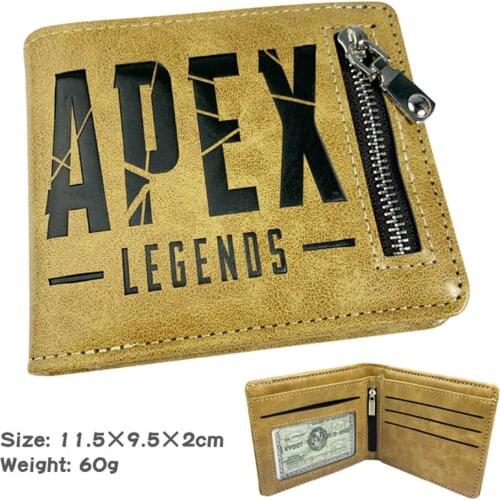 Game Apex Legends PU Wallet Button Casual Zipper Mens Khaki Leather Coin Photo Cards Holder Purses