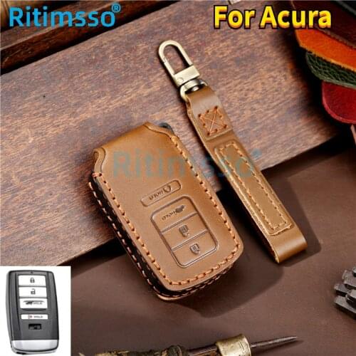 Handmade Leather Car Key Case Full Protection Cover for ACURA RLX RDX MDX ILX TLX 2014-2019 Shell Keyless Skin Holder Fob