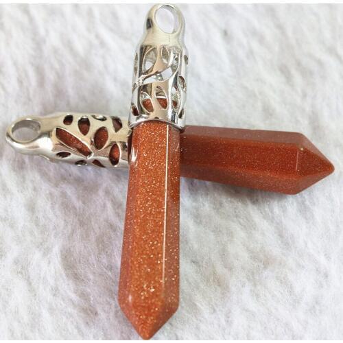 Hot sale high quality 2pcs gold-color sandstone bullet shape 26*37mm necklaces long pendant for female diy jewelry findings B867