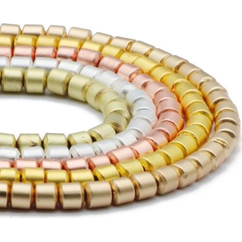 Matte Gold Silvers Cylinder Natural Hematite Stone 5X5mm Spacer Loose Beads For bracelet Earrings Diy Jewelry Accessories Making