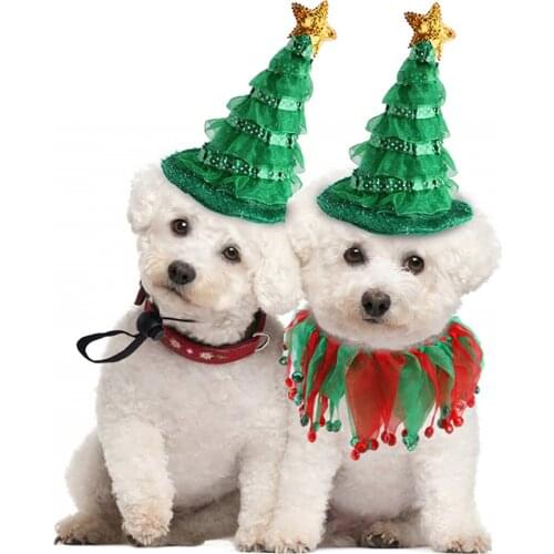 Pet Hat Christmas Tree Cute Collar Set Adjustable Collars for Cats Dogs Hat Scarf Clothing Party for Kitten Puppy Supplies
