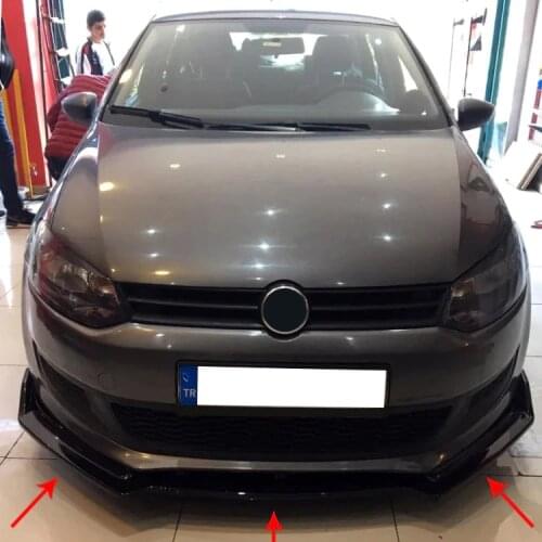 Volkswagen Polo 6R Front Bumper Attachment 2009 2010 2011 2012 2013 2014 2015 2016 Gloss Black 3 Pcs