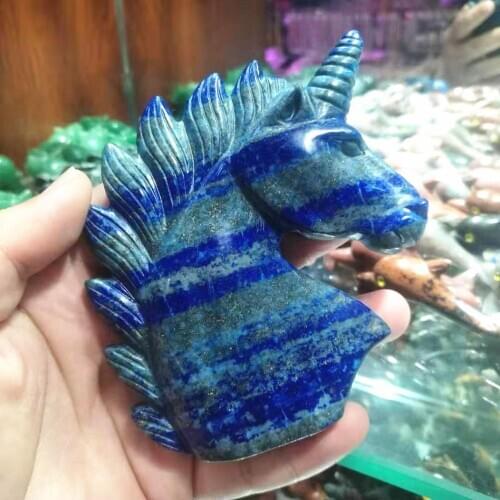 Natural stones quartz crystals Lapis lazuli unicorn hand carved polished minerals reiki healing Mystic Creature Gift