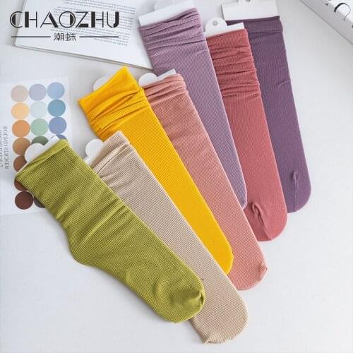 CHAOZHU Summer Women Loose Socks 31 Colors Morandi Ice Cream Macaron Fashion Spandex Nylon Soft Rib Sheer Lady Summer Fall Socks