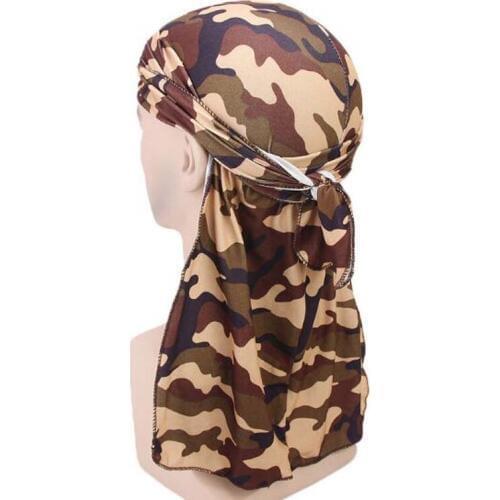 Spandex Durag New Camouflage Letter Printing Skullies Beanies Spring Autumn Brand Long Tail Pirate Hat For Men Turban Polyester