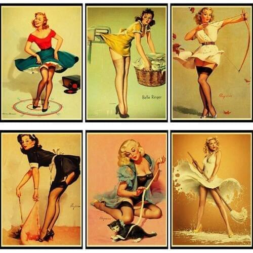 New World War II Sexy pin up Girl Poster Bar Cafe Home Wall Decor Kraft Paper Printed Wall Art