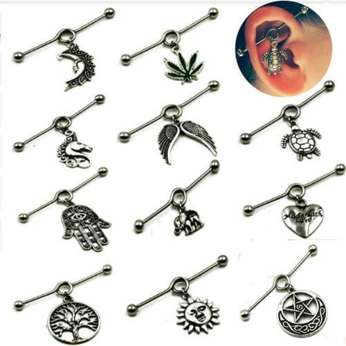 BOG-1PCS 316L Surgical Steel Charming New Design Ear Industrial Barbell with Tribal Wiccan Pagan Style Piercing Jewelry
