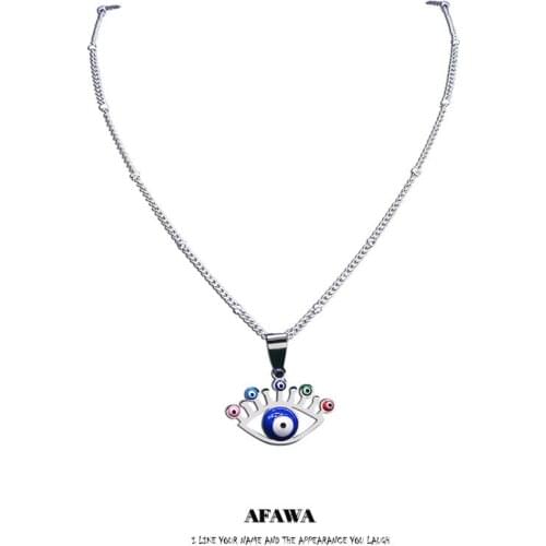 Eyes Stainless Steel Islam Colorful Turkey Eye Pendant Necklace Women Silver Color Necklaces Jewelry collier ras de cou N5214S01