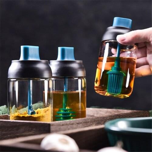 Transparent Glass Seasoning Bottles Condiment Storage Containers Spice Jar with Spoon Honey Pot Oil Brush Bottle Kitchen Tools