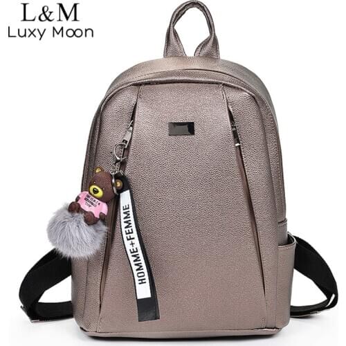 Fashion Gold Leather Backpack Women Black Vintage Large Bag For Female Teenage Girls School Bag Solid Backpacks mochila XA56H