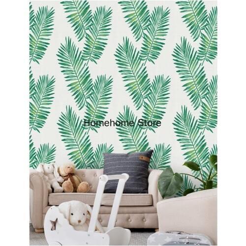 Green White Vinyl Self Adhesive Removable Tropical Palm Peel and Stick Wallpaper Wallcoverings for Living Room