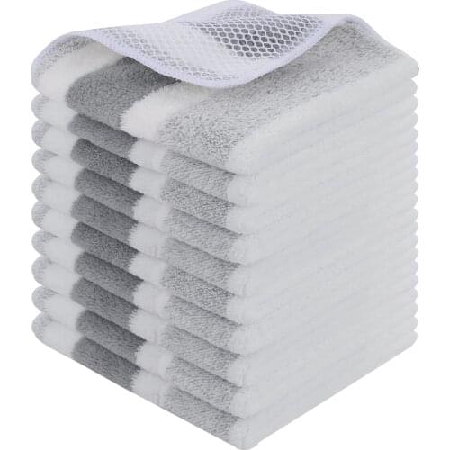 Sinlan Microfiber Dish Cloths Washcloths With Scrub Side Absorbent Washing Dish Rags For Home Kitchen 12inx12in Grey 10 Pack