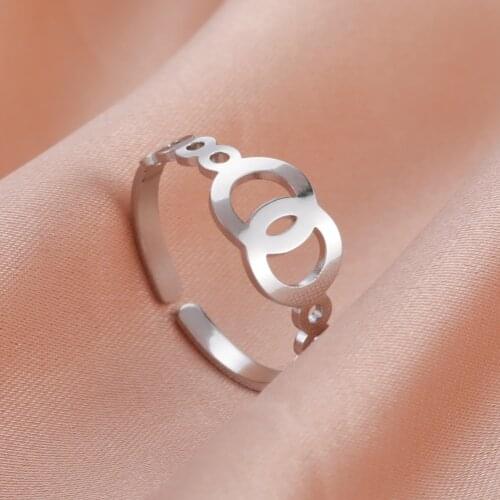 Skyrim Fashion Hollow Geometric Rings Adjustable Stainless Steel Round Open Ring Jewelry Engagement Wedding Women Couple Gifts