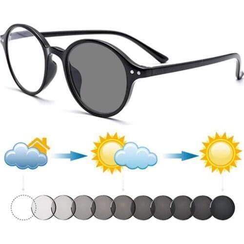 Fashion Retro Round TR90 Photochromic Presbyopia Sunglasses for Women Men Rivet Reading Glasses Magnifier Longsighted Eyeglasses