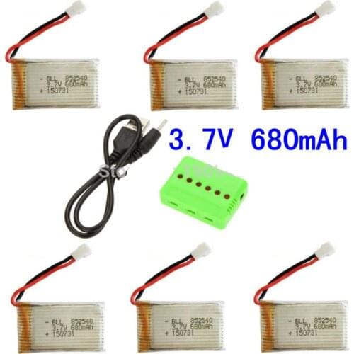 6Pcs 3.7V 680mAh 20C Lipo Battery W 6 In 1 USB Balance Charger For Syma X5C X5C-1 X5A X5 X5SC X5SW H5C V931 CX30W CX30 RC Drone