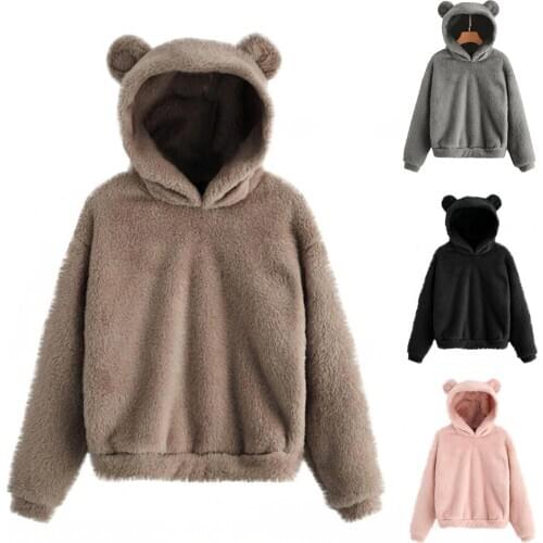 Fashion Cute Women Long Sleeve Rabbit Ear Hood Sweatshirt Plush Warm Hoodie Autumn Winter Girls Wear Warm Coat