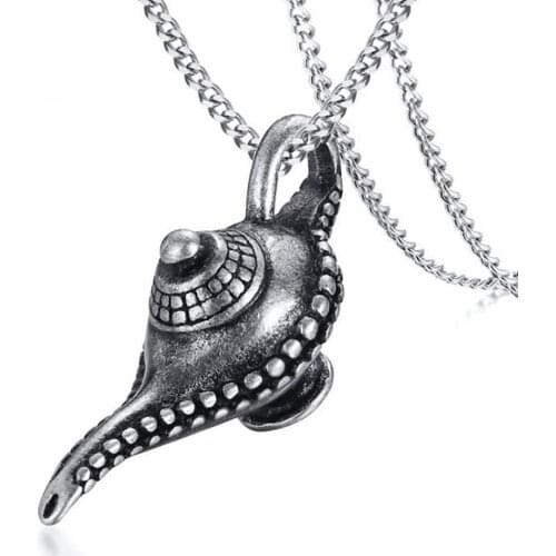 Stainless Steel Vintage Aladdin Lamp Pendant Necklace Punk Rock Jewelry Gift For Him with Chain