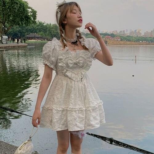 Japanese Summer Kawaii Lolita Dress Soft Girl Y2k Korean Evening Party Dress Female Short Sleeve Sweet Princess Dresses Clothing