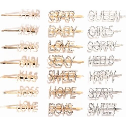 Trendy New Pearl Letter Hair Pin Korean Fashion Hair Accessories In Stock Metal Gold English Word Hair Clips For Women