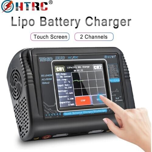 HTRC T240 DUO RC Charger AC 150W DC 240W Touch Screen Dual Channel 10A Balance Charger for LiPo LiHV LiFe Lilon NiCd NiMh Pb