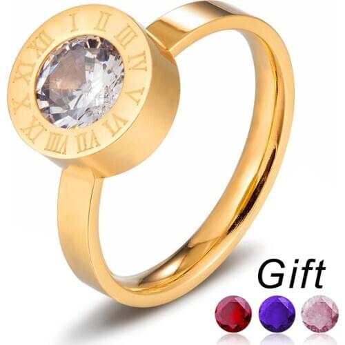 Stainless Steel Cubic Zirconia Womens Wedding Rings Rotatable And Changeable Color Free Collocation Classic Jewelry Gift