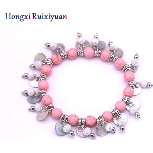 Fashion Crystal Bracelet Bohemian Handmade Beaded Shell Crystal Stone Lady Bracelet Charm Beaded Natural Bead Bracelet Jewelry