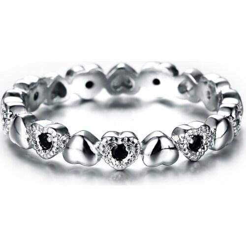 90% OFF Cute Female Small Black Blue Green Heart Ring Real 925 Sterling Silver Engagement Ring Vintage Wedding Rings For Women