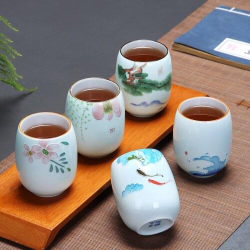 1pcs/3pcs China Ceramic Tea Cup Porcelain Coffee Cups Pottery Personal Single Drinkware Wine Mug Teacup Tableware Wholesale