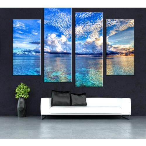 2017 Fallout Paintings 4pcs Beautiful Ocean Sunset Landscape Wall Painting,canvas Family Decoration Ideas No Framed Pictures