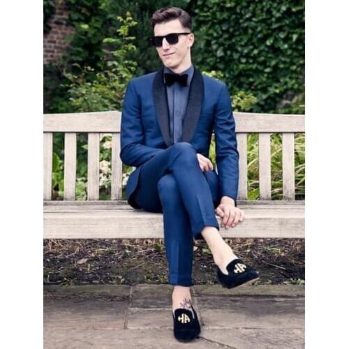 2020 Navy Blue Suit Mens Wedding Suits Custom Made Slim Fit Business Suit Men Prom Party Groom Tuxedos 2 Piece Set(Jacket+Pants)