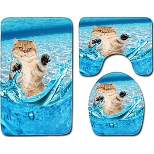 3 Pcs Bathroom Rug And Mat 3D Cute Cats Non-slip Bathroom Mat Set Coral Fleece Shower Toilet Room Carpet Rugs Bath Mats Set