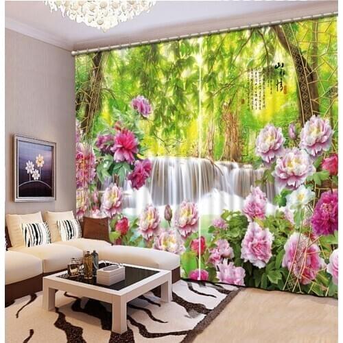 Custom 3d cortinas Flowers waterfall landscape 3d curtains to living room bedroom curtains with valance window curtains