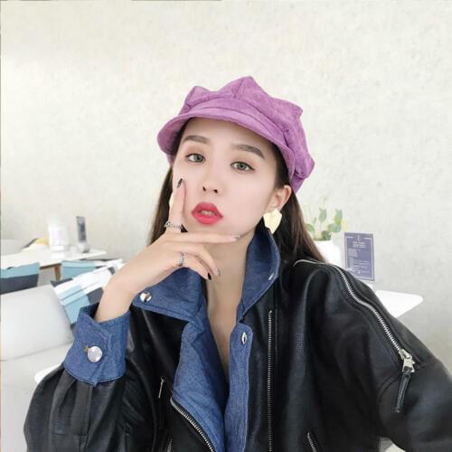 Womens Beret Fashion hat solid Color Wool Beret Octagon Cap Spring and Autumn Winter Lady Vintage Duck Tongue Beret Sun Hat