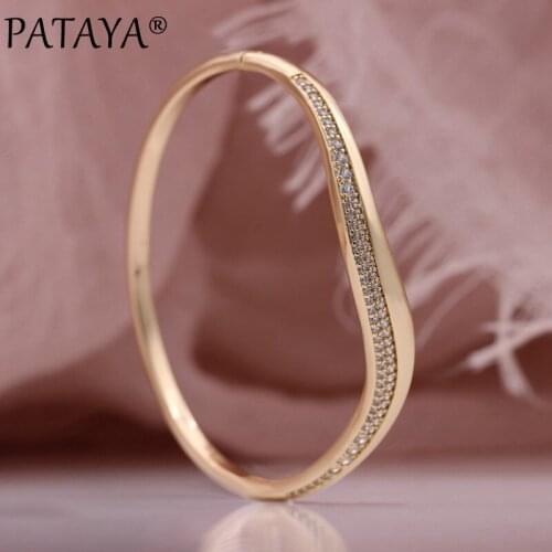 PATAYA New Trend Luxury Micro Wax Inlay Natural Zircon Women Bangles 585 Rose Gold Fashion Jewelry Wedding Fine Glossy Bangle