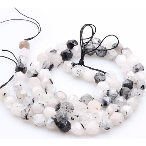 Free Shipping 6/8/10/12 MM Natural Stone Cut Angle Black Rutilated Quartz Crystals Loose Beads 15" Strand Pick Size For Jewelry