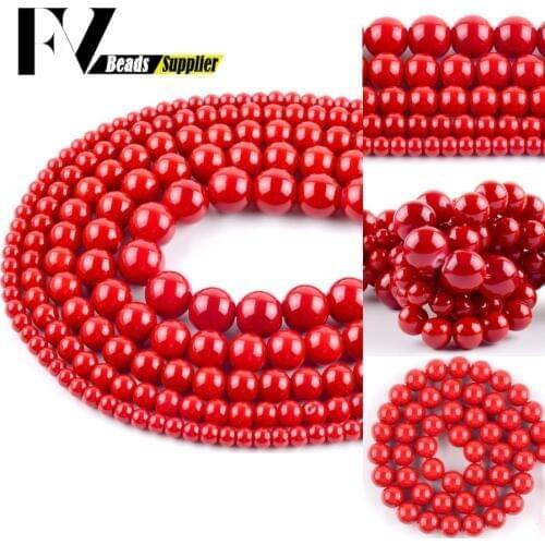 Natural Red Coral Stone Round Loose Beads 4/6/8/10/12mm Spacer Beads For Jewelry Making DIY Bracelets Necklace Accessory 15"
