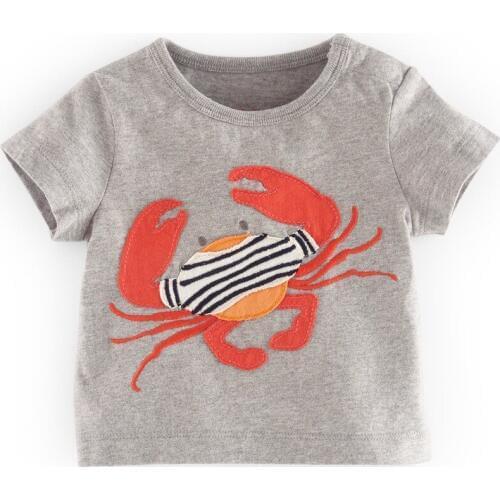 Crab kids t-shirts summer short sleeve children t shirts roupas infantis baby boy clothes kids t shirt outfit jersey grey Cotton