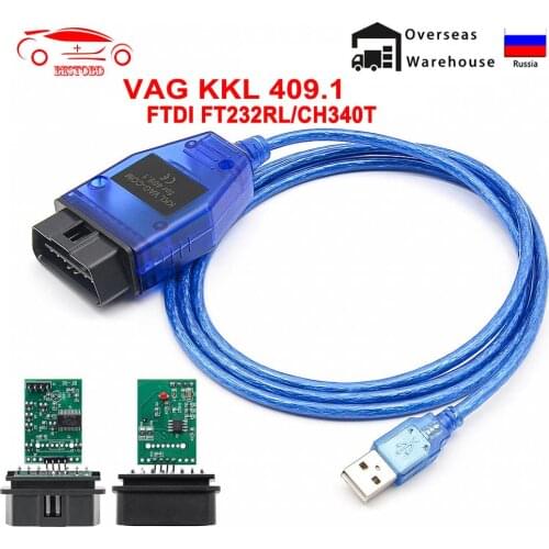 VAG COM 409.1 KKL With FTDI FT232RL/CH340T OBD OBD2 Car Diagnostic Interface Cable For VW/Audi/Skoda/Seat VAG-COM Scanner Tool