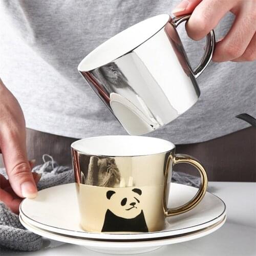 European Creative Leopard Coffee Cup Saucer Set Mirror Reflection Cup Zebra Mug Ceramic Office Teacup With Coaster Drinkware