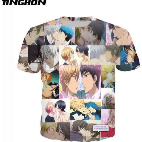 Boys Love T Shirt Fashion Funny Anime Mens Summer Tee Harajuku Hip Hop Streetwear Sexy Characters Tops Plus Size XS-7XL